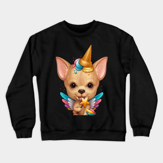 Fawn Smooth Coat Chihuahua Ice Cream Unicorn Crewneck Sweatshirt by stonemask